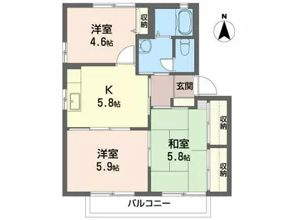 グランドール北町B(3K/2階)の間取り写真