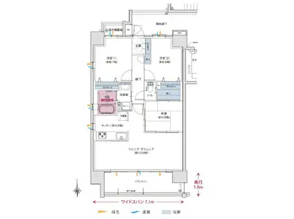 ポレスター南川添(3LDK/2階)の間取り写真
