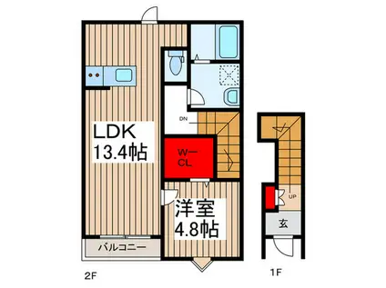 リーブルファイン葛飾西水元(1LDK/2階)の間取り写真