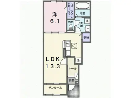 サニーフラットII(1LDK/1階)の間取り写真