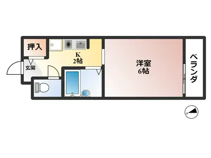 ルセント曽根(1K/2階)の間取り写真