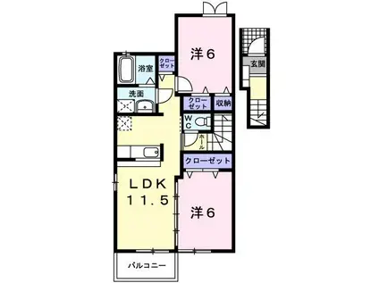 カーサ・アルドーレB(2LDK/2階)の間取り写真
