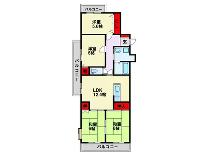 シャトレ諏訪町(4LDK/6階)の間取り写真
