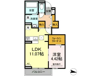 ソレイユ三原台 B(1LDK/1階)の間取り写真