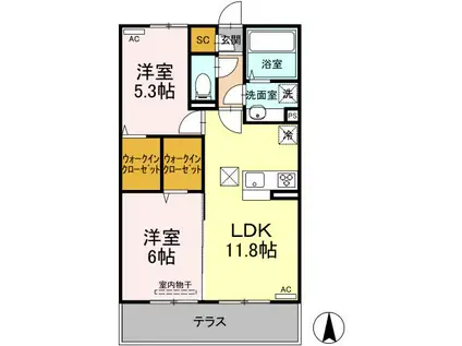 ウエストヴィレッジIV(2LDK/1階)の間取り写真