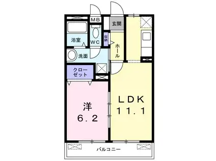 アミティエII(1LDK/2階)の間取り写真