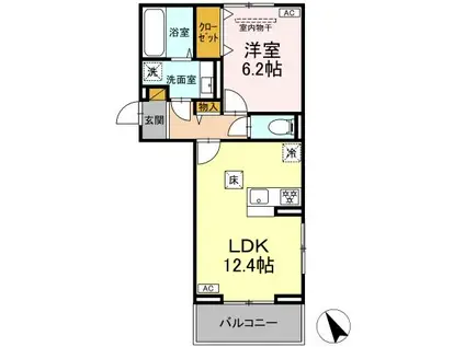 N・D-ROOM IIDACHOU A棟(1LDK/1階)の間取り写真