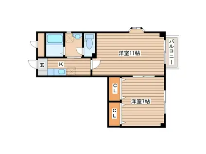 ラパン・ドゥ上杉(2K/2階)の間取り写真