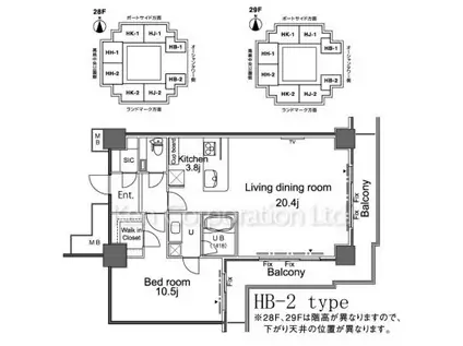パシフィックロイヤルコートみなとみらい アーバンタワー(1LDK/29階)の間取り写真