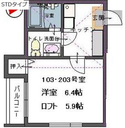 EASEAT東仙台(1K/2階)の間取り写真