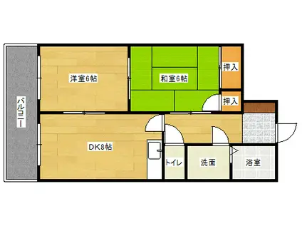 シャインハウス E棟(2DK/2階)の間取り写真