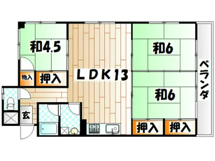 オアシス若園III(3LDK/4階)の間取り写真