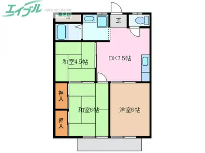 シティハイツキャッスルB棟(3DK/2階)の間取り写真