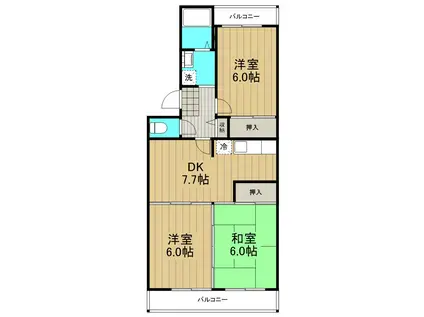 スクエア西部(2DK/1階)の間取り写真