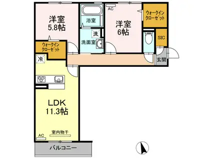 ジャスミンHYM II(2LDK/1階)の間取り写真