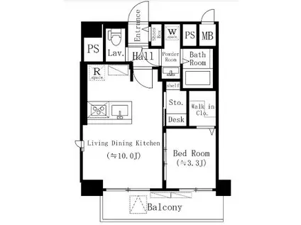 レフィールオーブ両国 メゾンドリーヴ両国(1SLDK/5階)の間取り写真