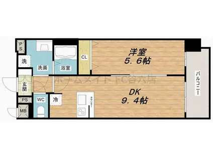スワンズシティ梅田ウエスト(1LDK/9階)の間取り写真