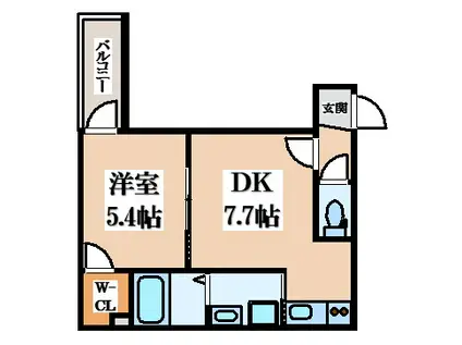 フジパレス箱殿町(1DK/1階)の間取り写真