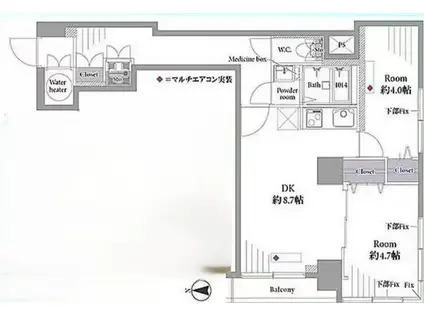 ライオンズマンション八丁堀(2DK/9階)の間取り写真