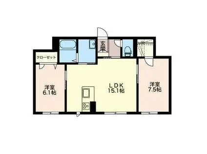 ラ・ペシュ(2LDK/1階)の間取り写真