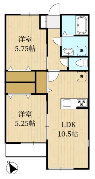 エーベンコート(2LDK/2階)の間取り写真