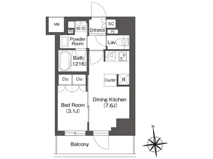 ミリアレジデンス蔵前(1DK/10階)の間取り写真