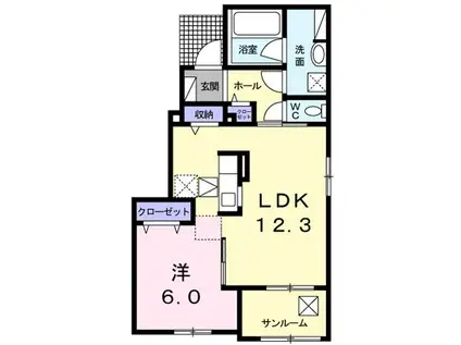 メルベイユ 由布 II(1LDK/1階)の間取り写真