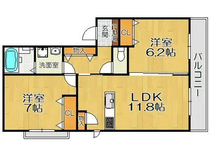 ヴィラセレーネ(2LDK/2階)の間取り写真