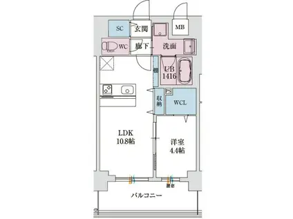 スプランディッド新大阪VIII(1LDK/2階)の間取り写真
