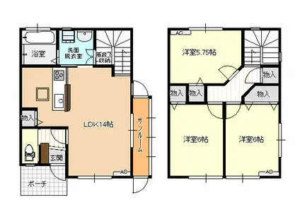 ピサリ山室(3LDK/1階)の間取り写真