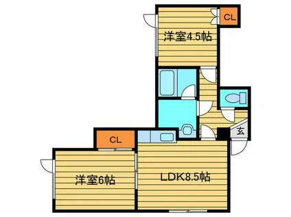 AT BRUNCH―陽だまりと彩り―(2LDK/3階)の間取り写真