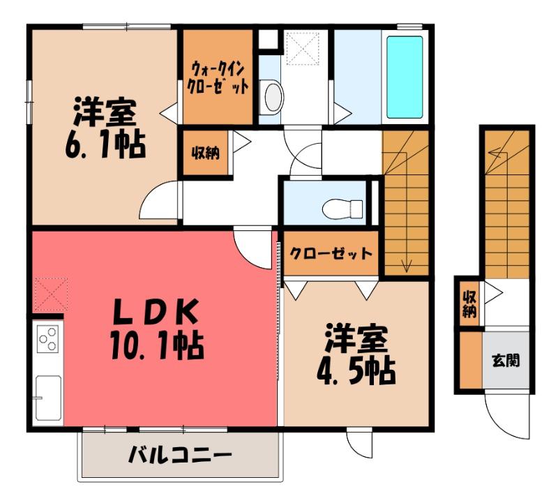 ジュネス江木(2LDK/2階)の間取り写真
