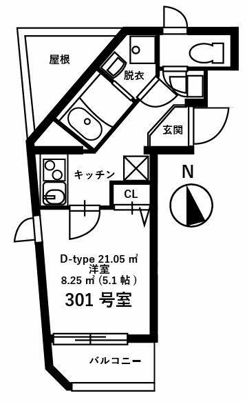 スマートVILLA中延伍番館(1K/3階)の間取り写真