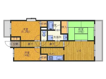 ピュアコート力(2LDK/2階)の間取り写真