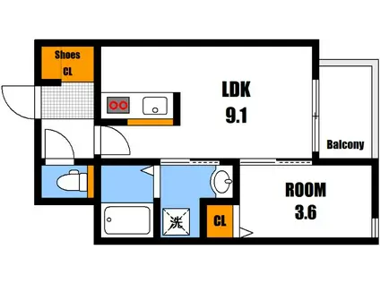 LIEN高取(1LDK/3階)の間取り写真