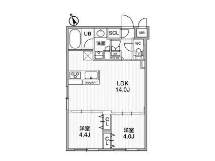 ルネサンスコート桜新町(2LDK/1階)の間取り写真