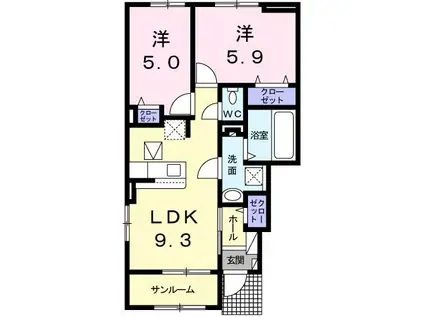 ベラ ルーチェ A(2LDK/1階)の間取り写真