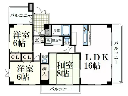 コーポ堂の前(3LDK/3階)の間取り写真