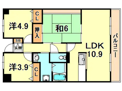 ベレッツァ芦屋・I(3LDK/2階)の間取り写真