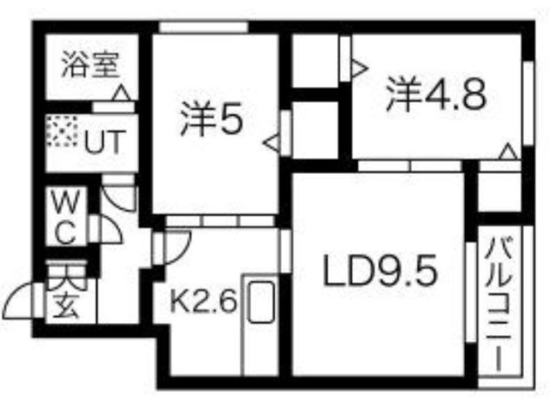 アヴェンタドール 学園前(2LDK/2階)の間取り写真