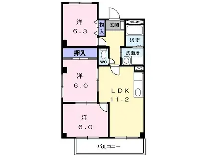 ファミールSII(3LDK/3階)の間取り写真
