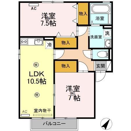 グリーンヒル(2LDK/2階)の間取り写真