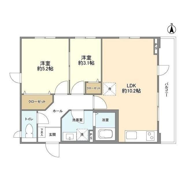 PEABODY HOMES NAKANOSAKAUE(2LDK/3階)の間取り写真