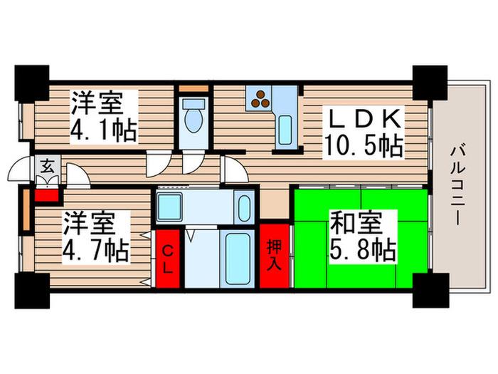 ライオンズマンション下総中山第3(3LDK/11階)の間取り写真