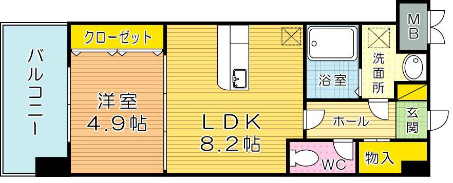 VICTOIRE歯大前(1LDK/6階)の間取り写真