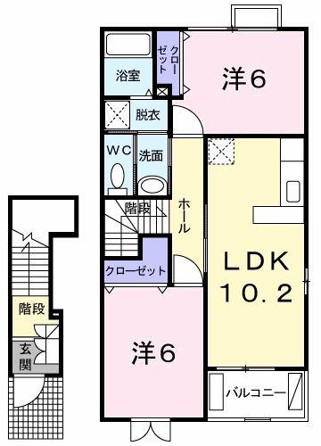 カプリス・ノヴァB(2LDK/2階)の間取り写真