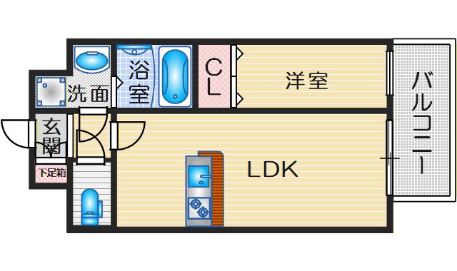 ALIVIS SHIMO-SHINJO SOL TERRACE(1LDK/6階)の間取り写真