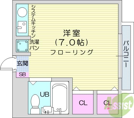 キャトル八乙女(ワンルーム/3階)の間取り写真