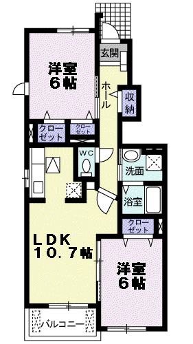 ガーデンベルA(2LDK/1階)の間取り写真