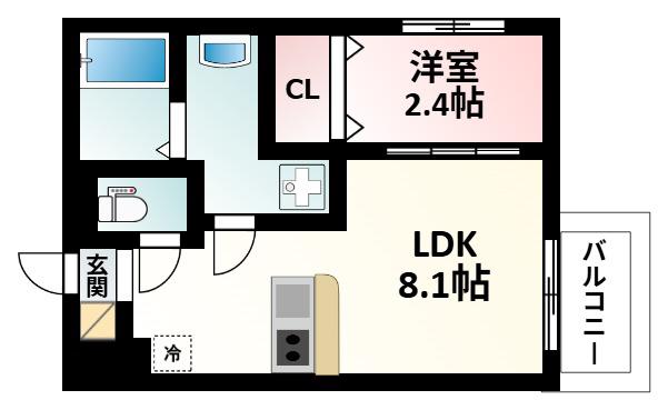 ワコーレヴィータ江坂イースト(1LDK/2階)の間取り写真
